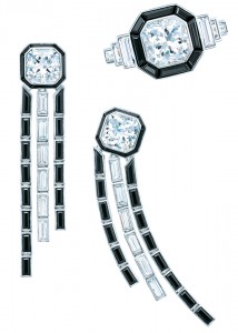 BO et bague diamants blans et Spinels noirs