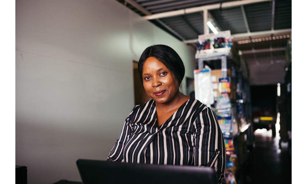 Portrait of Tebello Makintane, owner of Pheregong Transport & Services CC. a stationary supply company